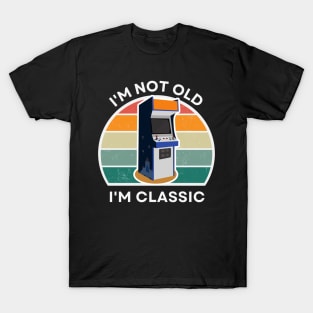 I'm not old, I'm Classic | Arcade | Retro Hardware | Vintage Sunset | Grayscale | '80s '90s Video Gaming T-Shirt